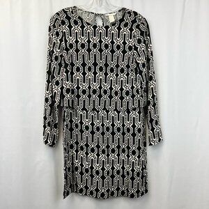 H&M Womens Blouson Dress Multicolor Geometric Long Sleeve Button Keyhole Back 4